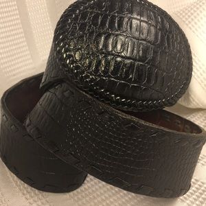 Alligator pattern leather belt w/buckle woven edge